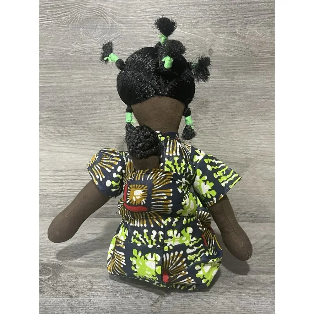 African Doll With Baby From Rwanda Cloth Rag Folk Art 13”